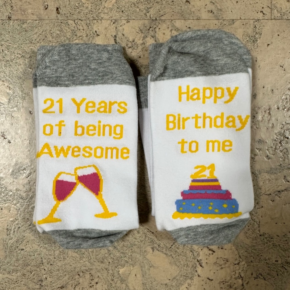 21 Years Old Birthday Socks 2 Pairs White